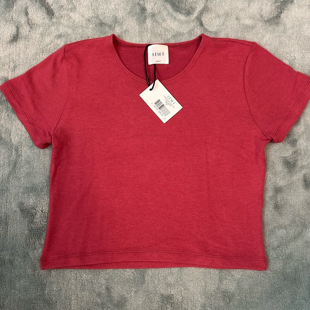 Leset NWT Lauren Crop Slim Fit Tee in Radish - Picture 2 of 8